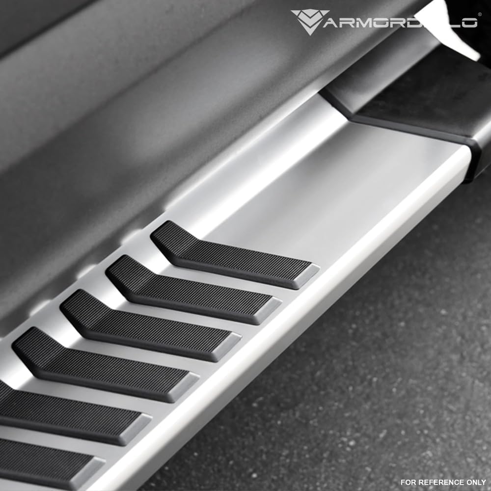 Armordillo 6' OE Style with Polymer Stripes Aluminum Running Boards|Compatible with 2005-2023 Toyota Tacoma Double (Crew) Cab|8735886|Silver|Side Step Nerf Bars