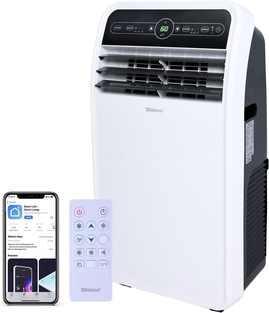 Shinco 12,000 BTU Portable Air Conditioner with WiFi, Portable AC Unit with Built-in Cool, 3-in-1 Cooling Fan & Dehumidifier for Rooms up to 450 Sq.Ft, Remote, 24H Timer, Installation Kits