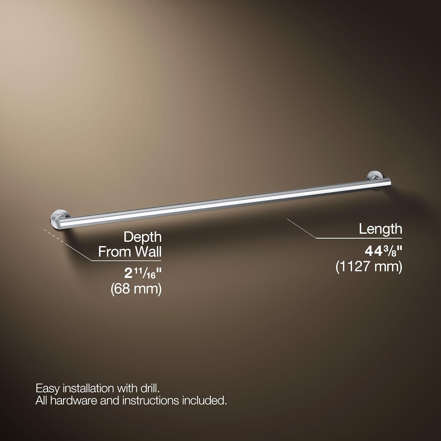 KOHLER 11896-S Purist 42' Grab Bar for Bathtubs and Showers, Wall-Mount Grab Bars for Bathroom, Polished Stainless