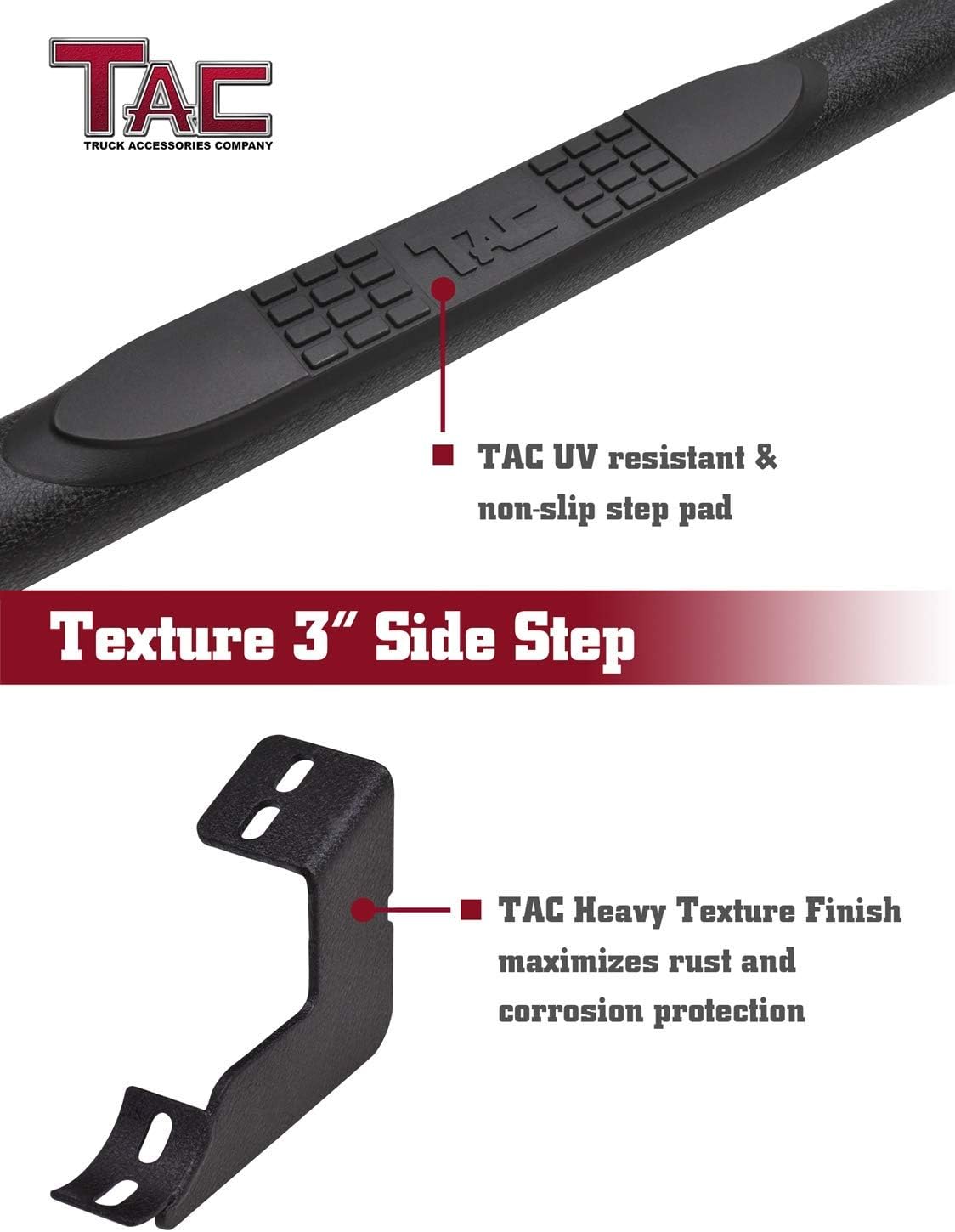 TAC Side Steps Running Boards Fit 2007-2021 Toyota Tundra Double Cab Truck Pickup 3' Texture Black Side Bars Nerf Bars Off Road Accessories