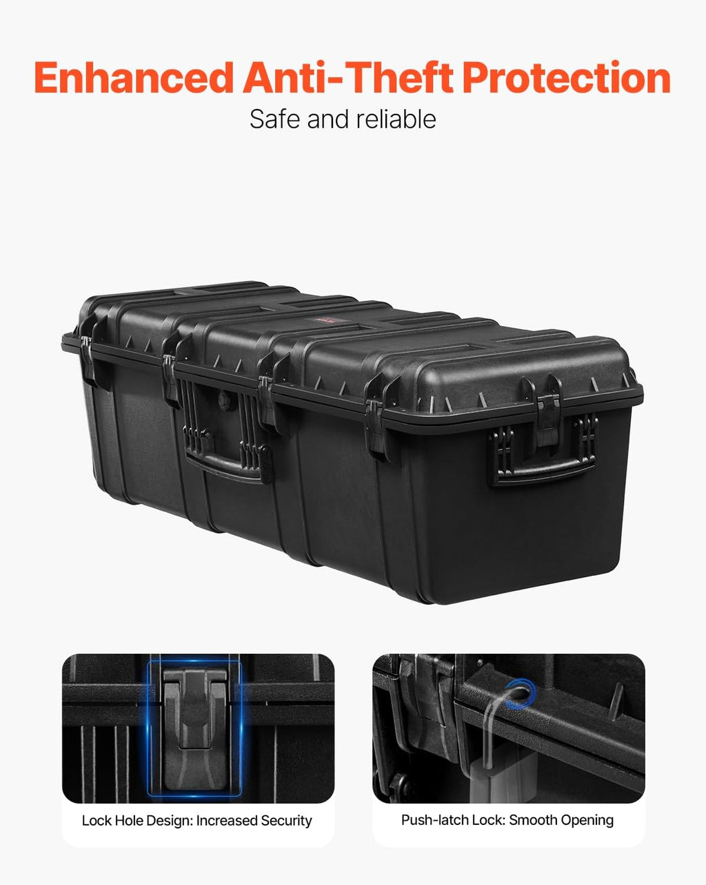VEVOR Weatherproof Hard Case, Heavy Duty Protective Dry Box Case with Pre-Cut Foam Retractable Pull Handles for Travel, Hunt, Military, Tactical, IP67 Waterproof Case for Cameras(44.09*15.94*13.46)