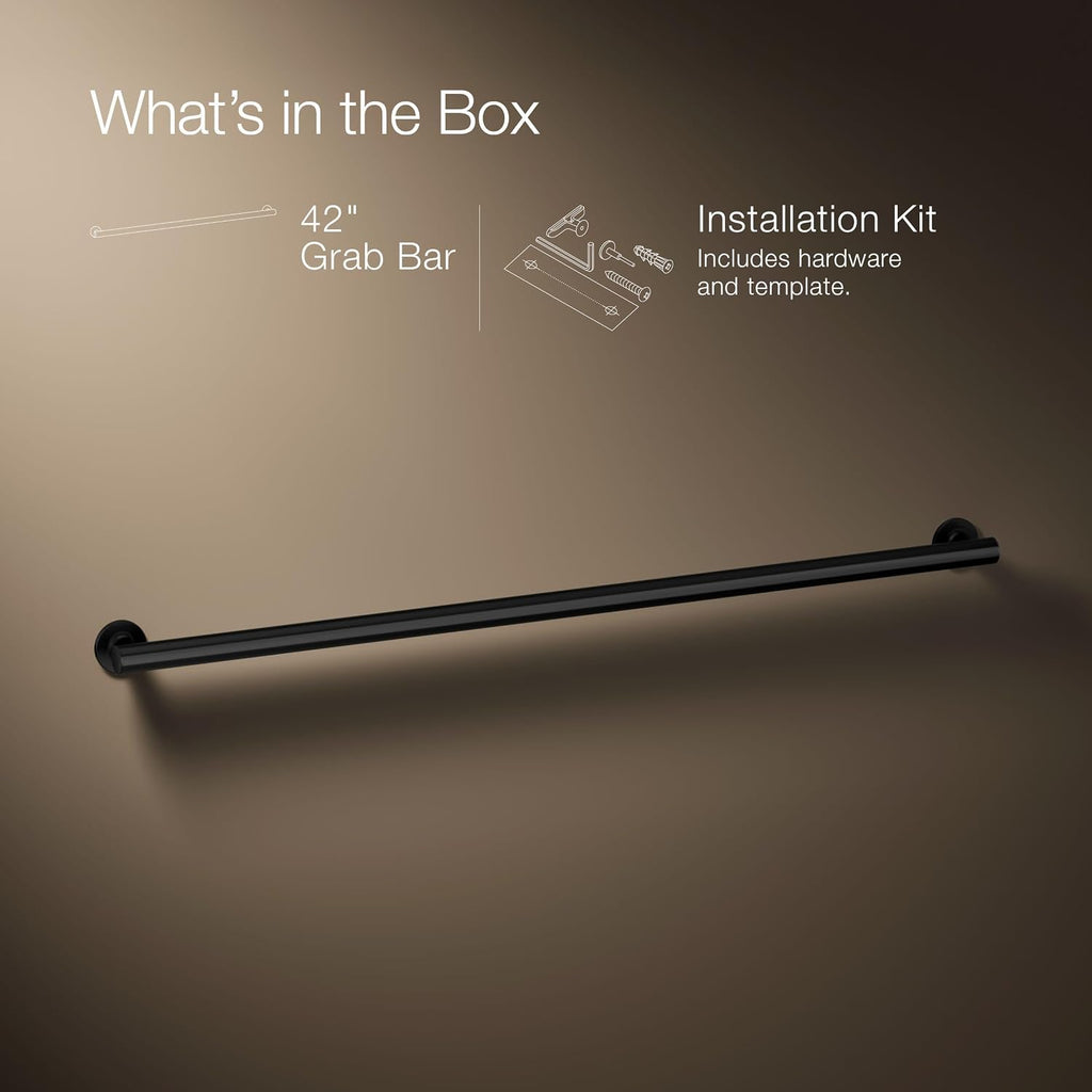 KOHLER 11896-BL Purist 42' Grab Bar for Bathtubs and Showers, Wall-Mount Grab Bars for Bathroom, Matte Black