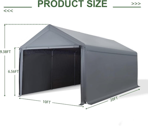 10x20 FT Heavy Duty Carport Car Tent Car Canopy Storage Shed, Portable Garage with Removable Sidewalls & Doors All-Season Tarp for Car,Truck,SUV,Party Grey