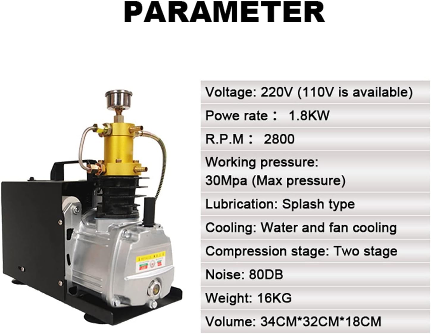 TXES031 300Bar 30Mpa 4500Psi PCP Air Compressor Electric High Pressure Air Pump Pneumatic Scuba Tank Inflator(220 Volt)