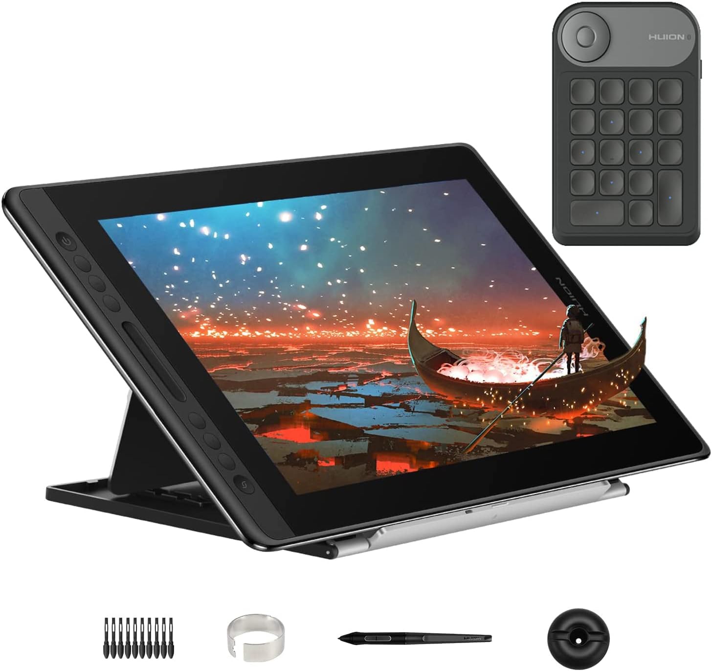 HUION KAMVAS Pro 16 Graphics Drawing Tablet with Screen Full-Laminated Tilt Battery-Free Stylus Touch Bar Adjustable Stand, Work with Windows, Mac and Linux, 15.6inch Pen Display with Mini Keydial K20