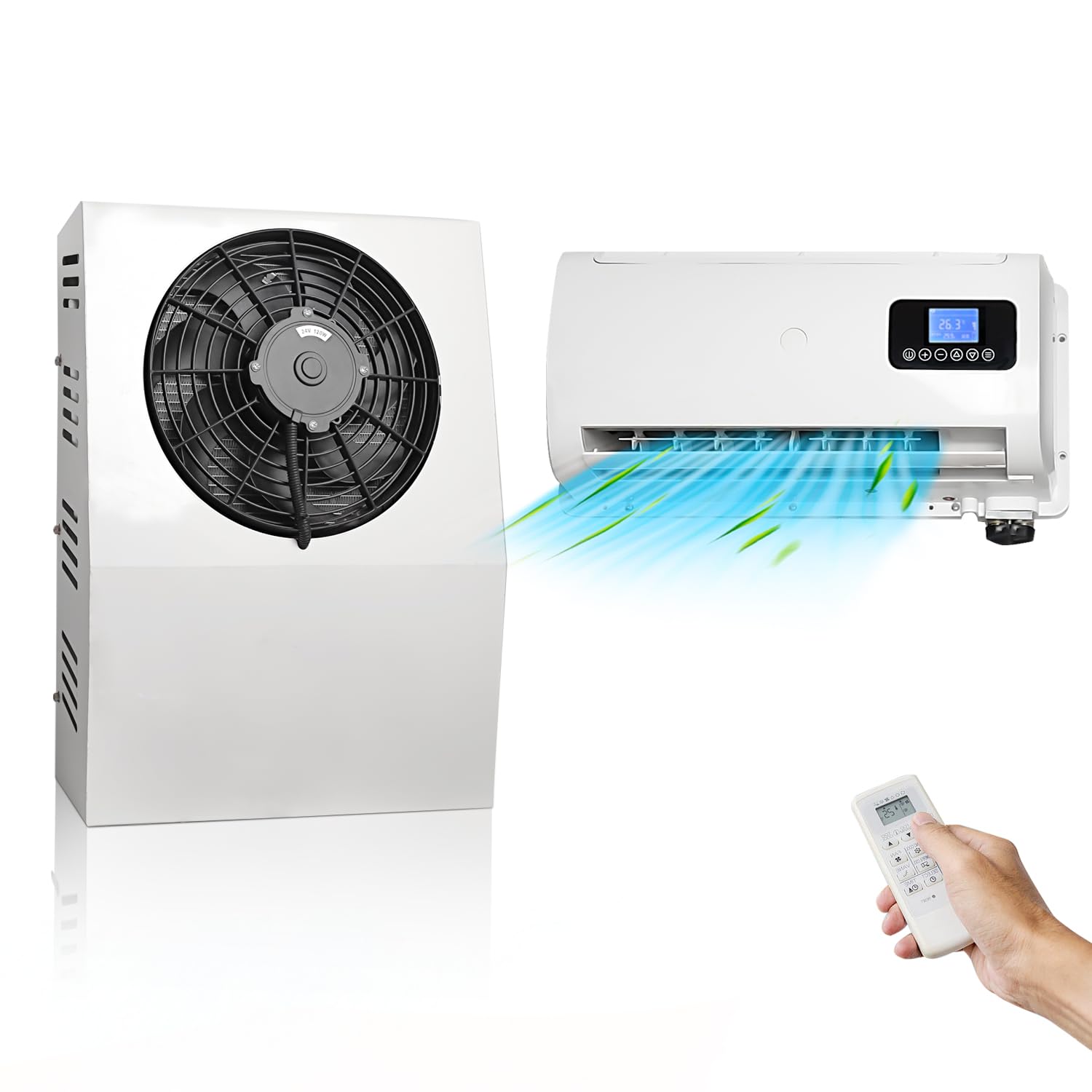 24V dc Truck Camper Van Air Conditioner 10000BTU Universal 24 Volt Electric RV Automotive Split Air Conditioning ac Unit for semi trucks RV Motorhome Crane Tractor (White - Metal Shell)