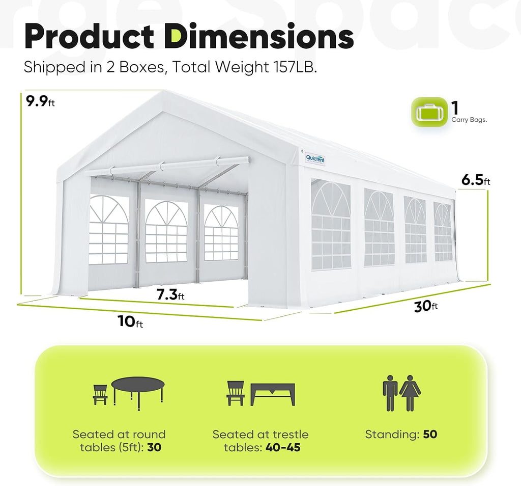 Quictent 10x30 Party Tent Heavy Duty Outdoor Canopy Tent Carport Wedding Event Shelter BBQ Wedding Tents for Parties with Storage Bags(Church)