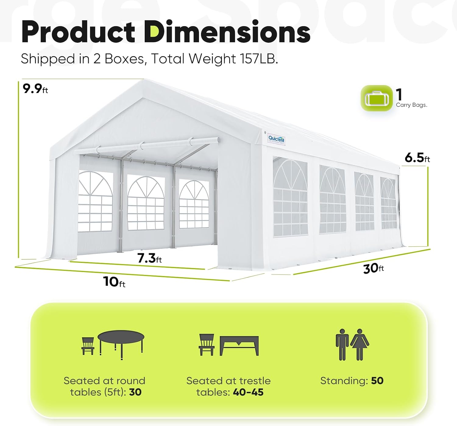 Quictent 10x30 Party Tent Heavy Duty Outdoor Canopy Tent Carport Wedding Event Shelter BBQ Wedding Tents for Parties with Storage Bags(Church)