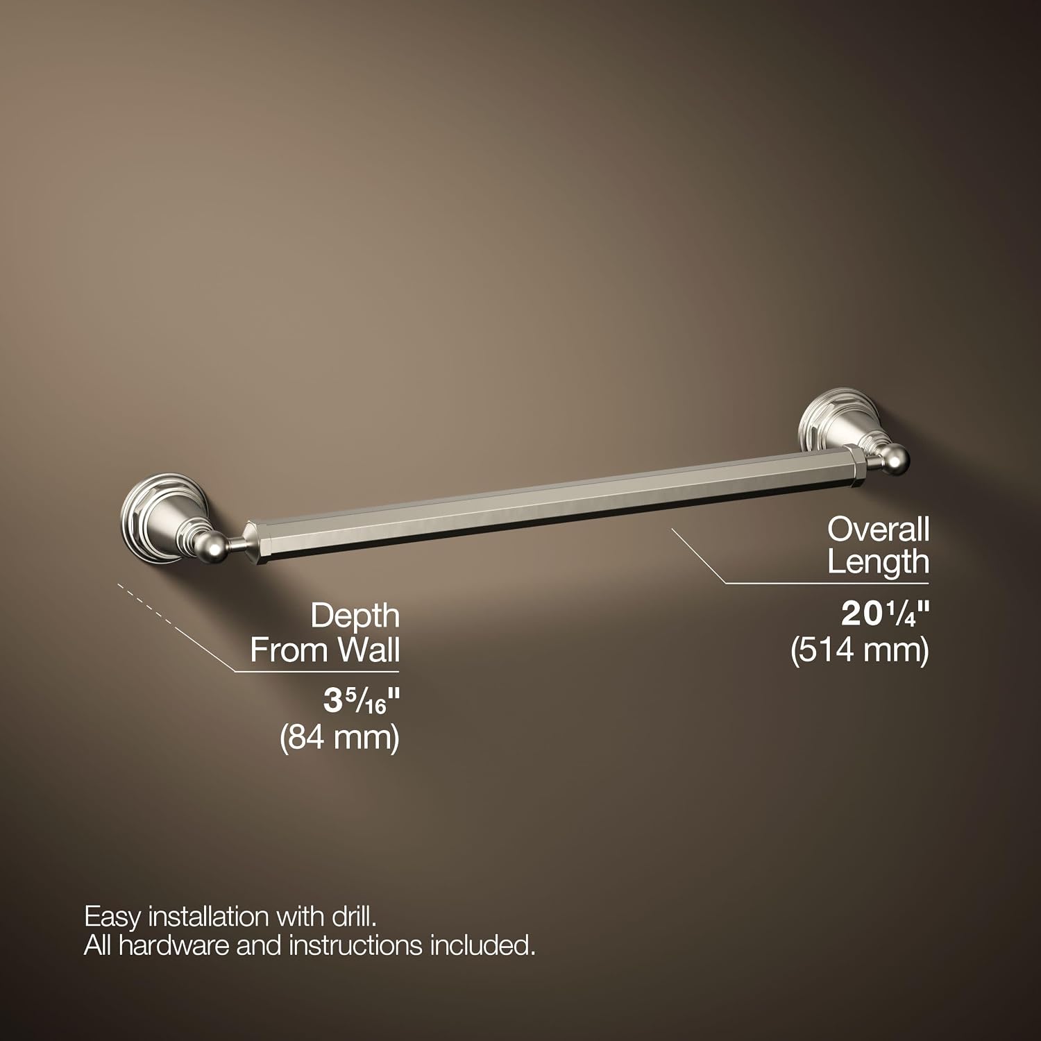 KOHLER K-13108-BN Pinstripe 18-Inch Bathroom Towel Bar, Vibrant Brushed Nickel