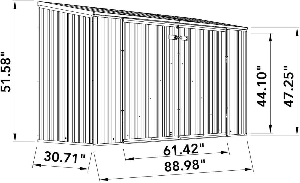 Absco Durango 2.5 Ft. x 7.5 Ft. Metal Storage Shed DIY Two Door Woodland Gray Galvanized Steel Bike Shed for Tools, Lawn & Garden Equipment, Outdoor Patio Furniture, Garden Lean to Shed Kit