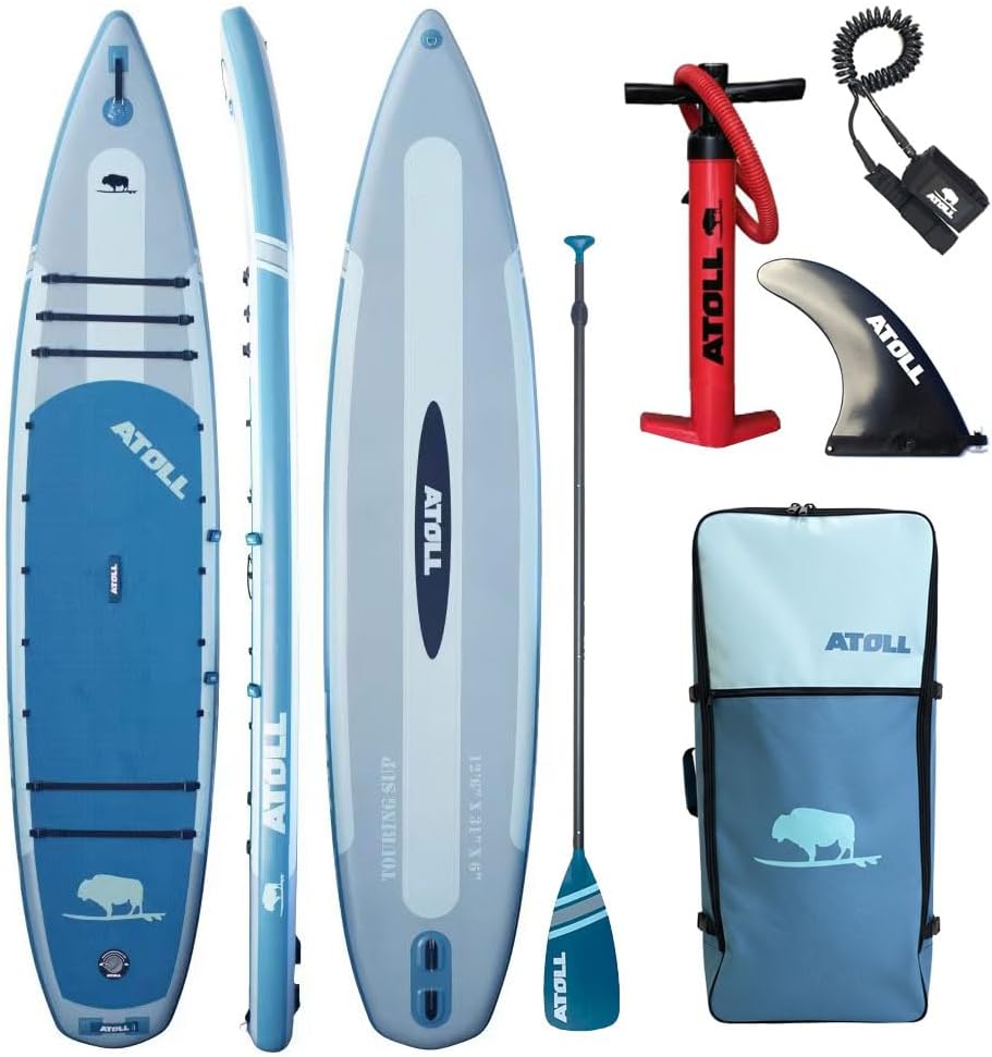 Atoll Inflatable Stand Up Paddle Board | Extra Wide SUP for Adults, Fishing, Touring & All-Around Adventure | Stable Paddle Board with Accessories (Aqua Blue, 12.6 Feet)