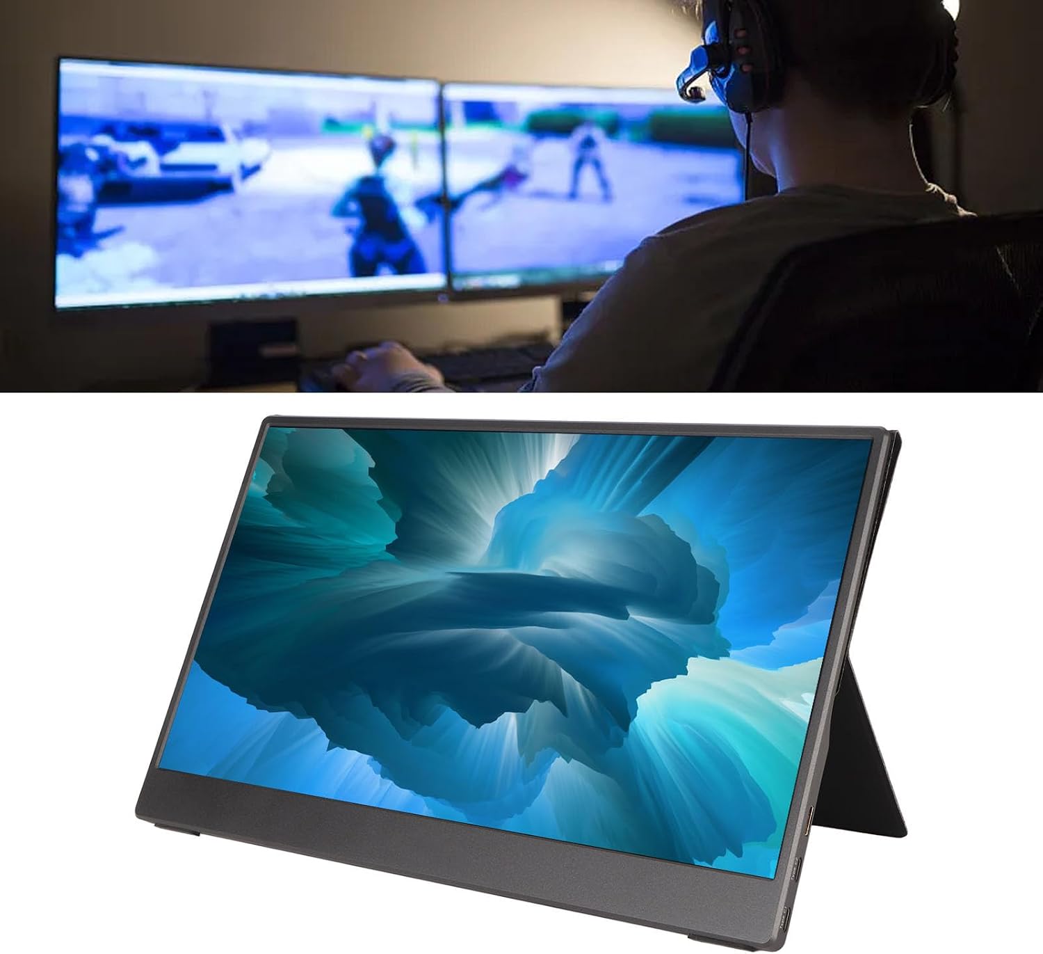 XUMIUZIY 14 Inch Portable Monitor, 1080P FHD USB C Computer Display, HDR IPS Gaming Monitor with Speaker and Smart Case, External Display for Laptop PC Phone (14 Inch)