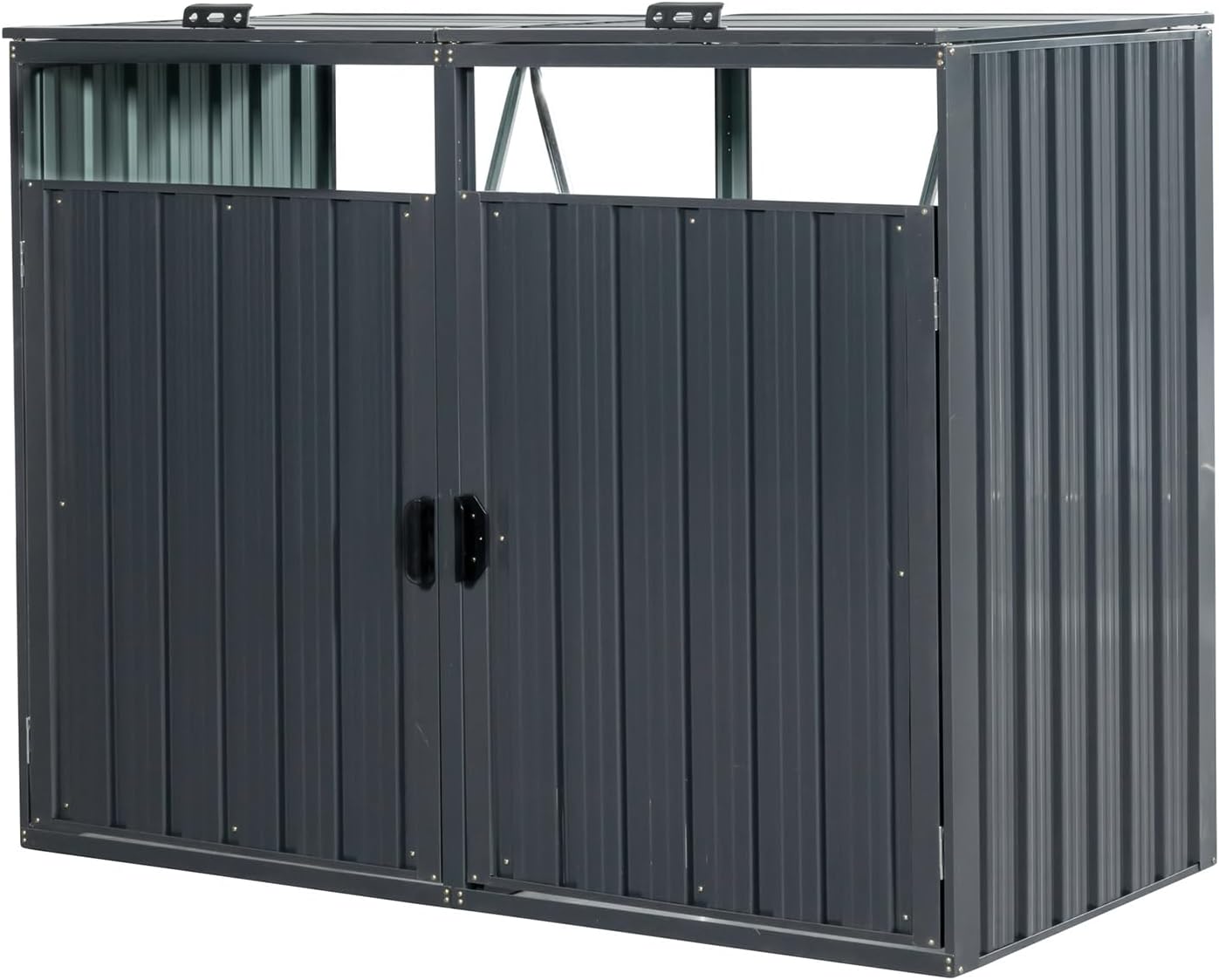 54 Cu.Ft Outdoor Trash Can Storage Shed for 2 Bins, Metal Garbage Bin Enclosure, Waterproof Outdoor Trash Storage Cabinet & Small Generator Shed for Garden & Yard (Black)