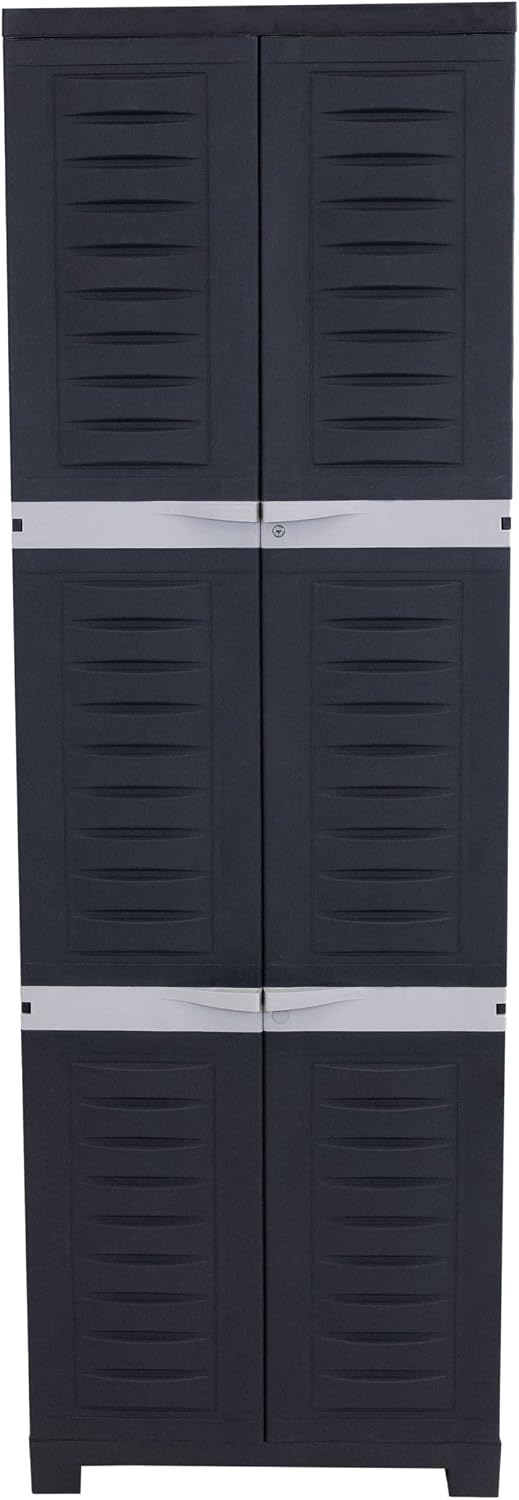 Sunnydaze 72' H Resin Garage Storage Cabinet - Garage Cabinet with Lockable Doors and Adjustable Shelves - Freestanding Utility Storage for Laundry Room, Office, Basement - Shadow