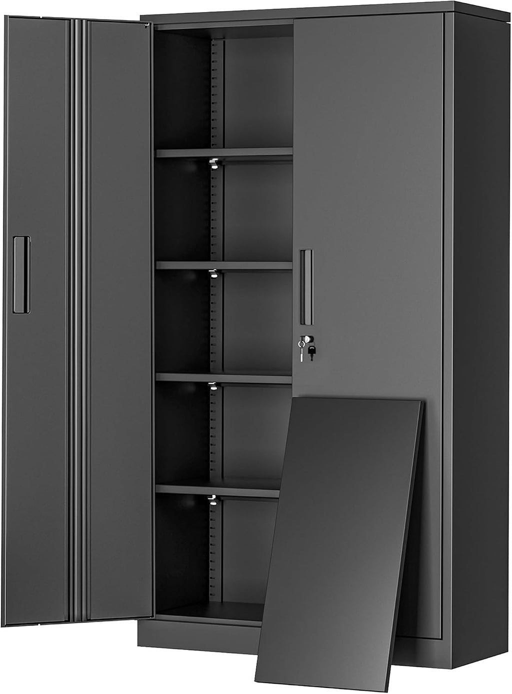 Greenvelly Metal Garage Storage Cabinet, 72' Locking Black Tool Steel Cabinet with Doors and 4 Shelves, Tall Metal Cabinets with Garage Storage Systems for Home Office, Kitchen/Pantry