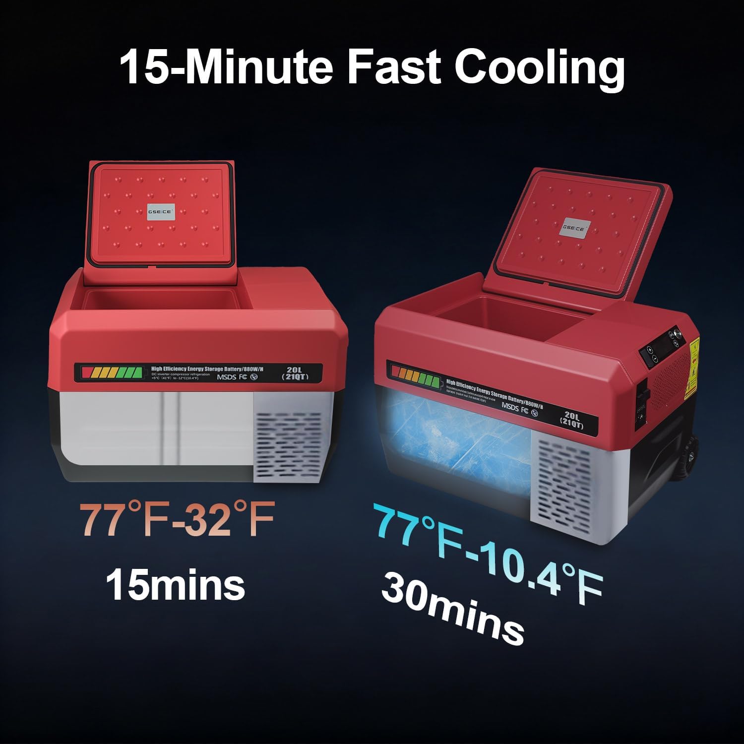 Camping Refrigerator, 21 Quart Portable Car Refrigerator, 0.8KWH Battery Powered Camping Refrigerator, 48+ Hours of Runtime, 12V DC 110-240V AC Rerigerator for Car Travel Camping Road Trip