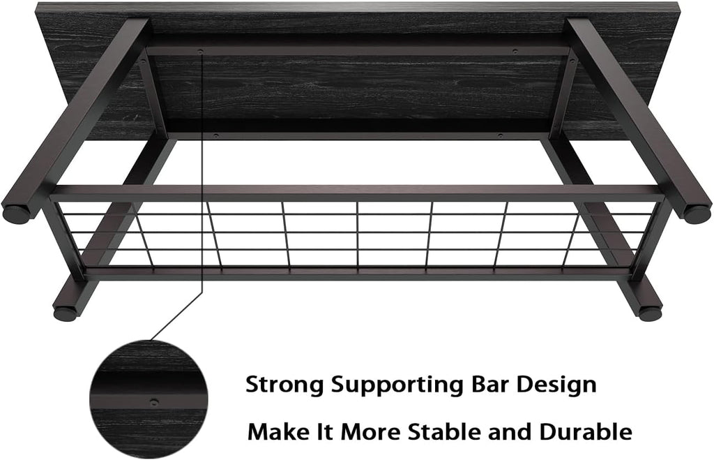 Oastreeful Industrial Entryway Bench Rustic Wood and Metal Storage Bench for Indoor Living Dining Room Bedroom Long Shoe Benches Seat (Charcoal Black)