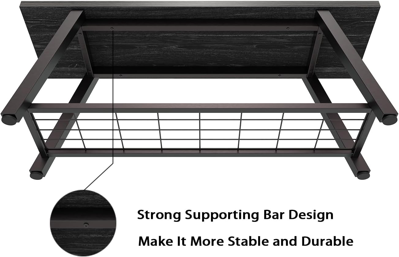 Oastreeful Industrial Entryway Bench Rustic Wood and Metal Storage Bench for Indoor Living Dining Room Bedroom Long Shoe Benches Seat (Charcoal Black)