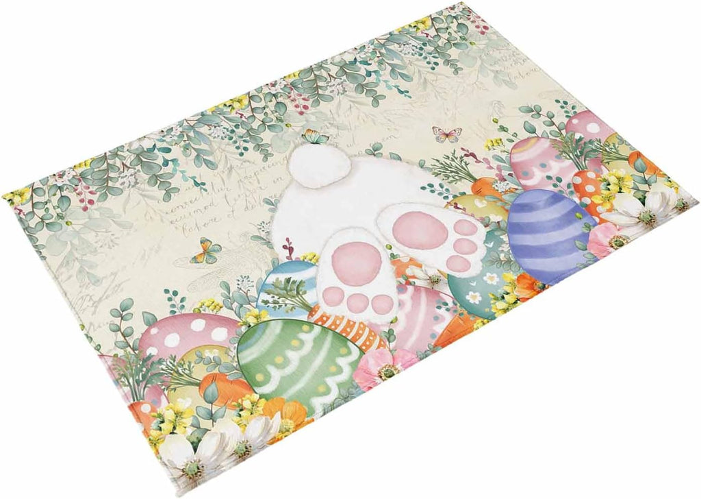 Cute Easter Bunny Outdoor Rug for Patio/Deck/Porch, Non-Slip Large Area Rug 6 x 9 Ft, Eucalyptus Leaves Colorful Eggs Beige Indoor Outdoor Rugs Washable Area Rugs, Reversible Camping Rug Carpet Runner