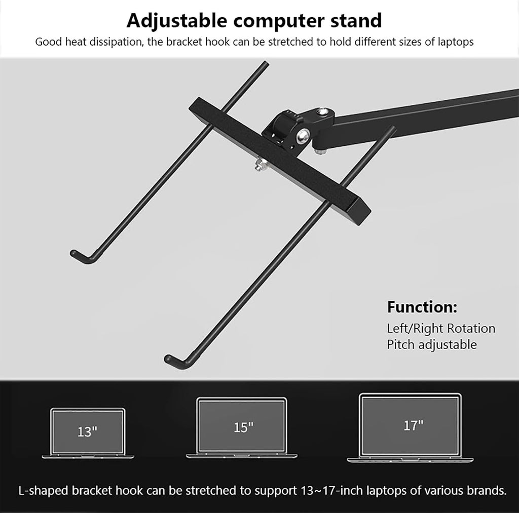Wall Mount Laptop Stand Arm,Extended rotatable Laptop Tray for 12'-17' Notebook Screen,Aluminum Laptop Stand Holds,Full Motion Adjustments