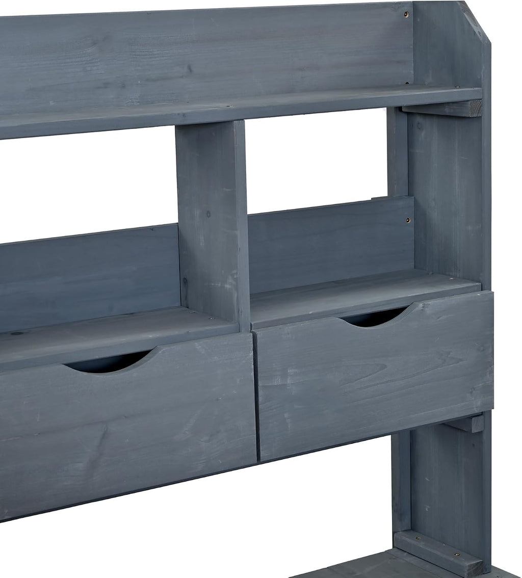 65' H Large Patio Potting Bench, Farmhouse Garden Workstation with 6 Drawers, Bottom Cabinet and Side Hook, Adjustable Shelf, Fir Wood Frame Outdoor Kitchen Island (Gray/101)