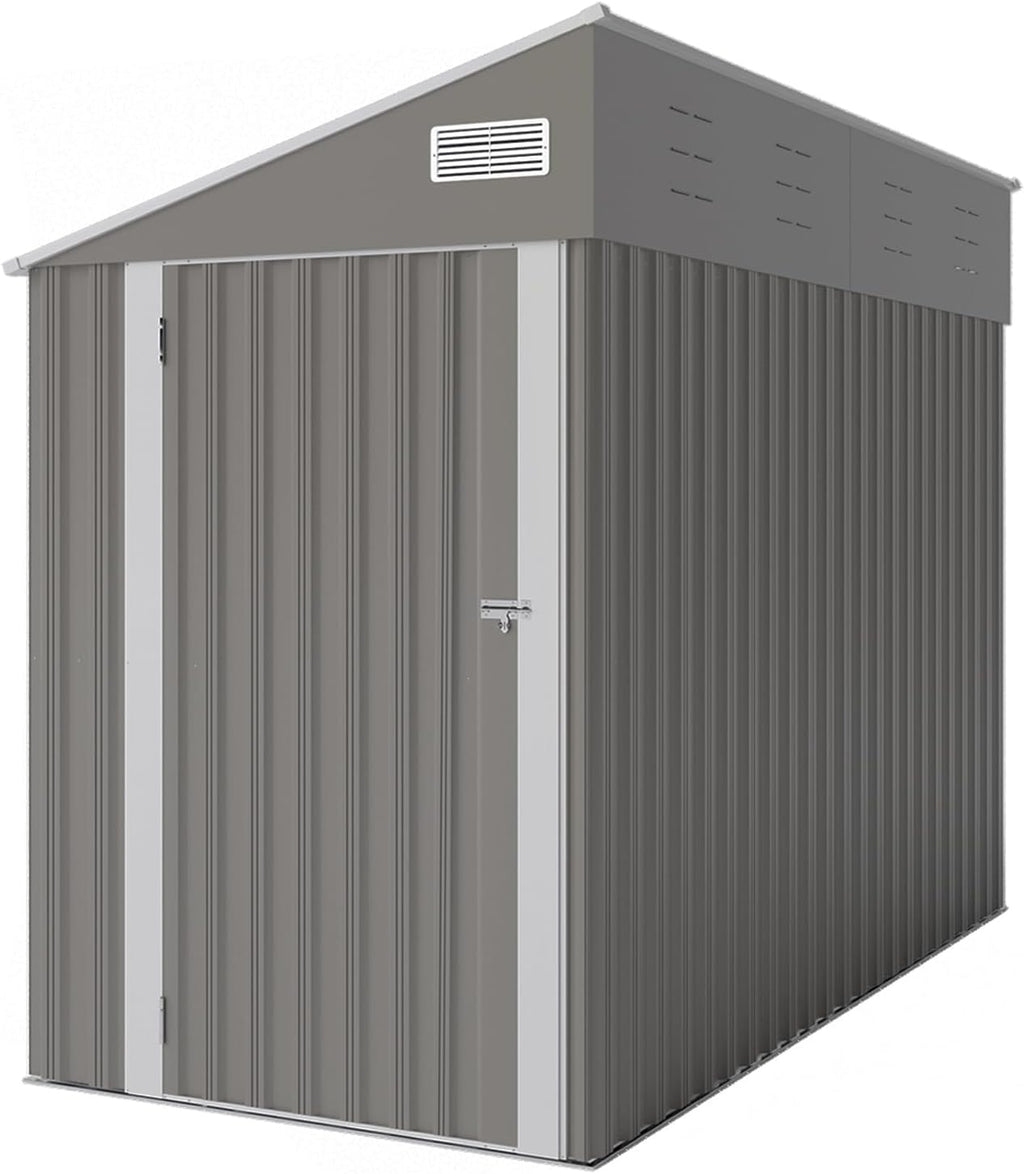 YOPTO 4×8 FT Outdoor Metal Storage Shed,Heavy-Duty Lean to Storage Shed with Lockable Single Side Hinge Door,Waterproof Metal Storage Tool House W/Sloping Roof,Air Vent&Protect Film,for Backyard,Gray