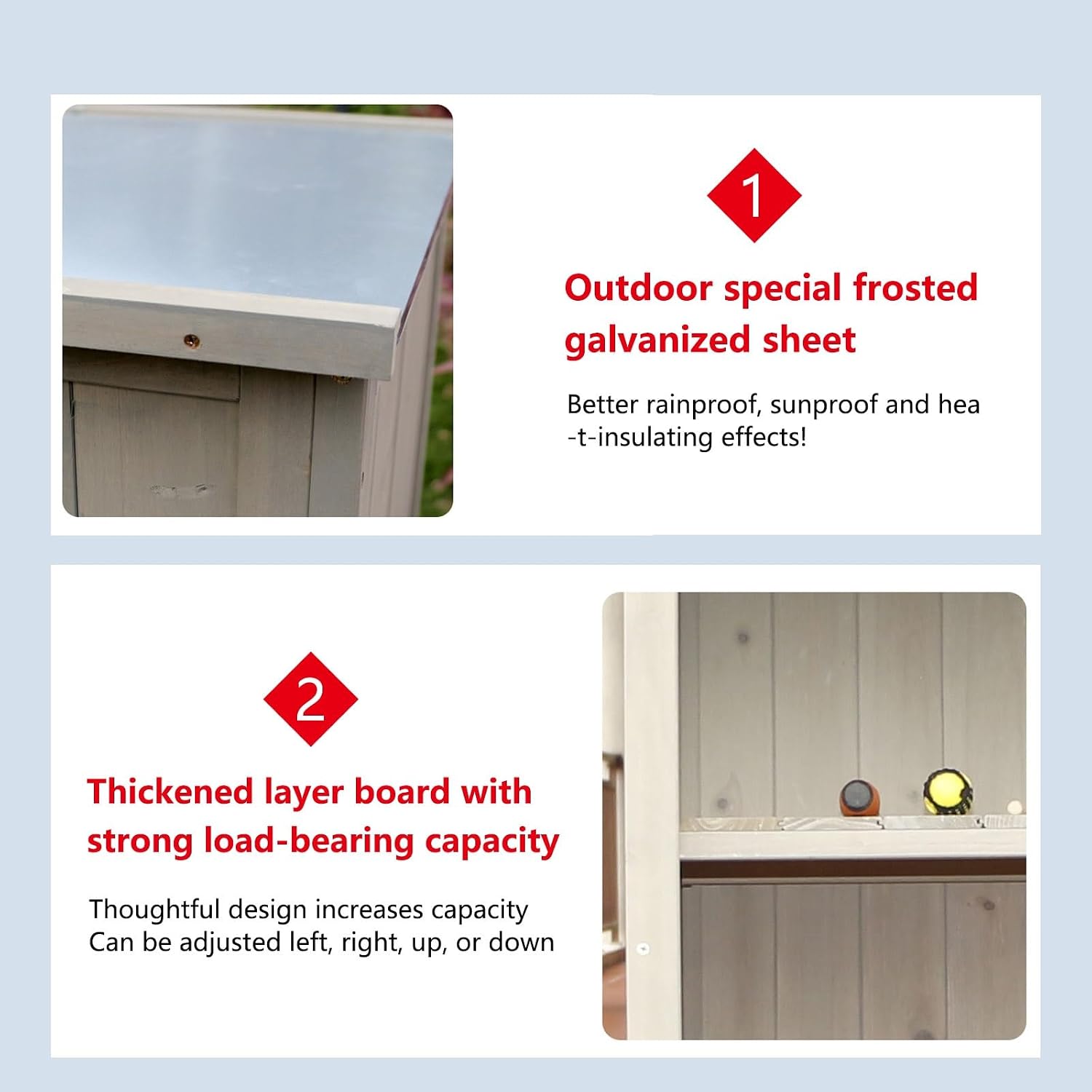 FORRTY Outdoor Storage Box Waterproof Outdoor Container Deck Box Solid Wood Material is Strong and Durable Three-layer Storage Space with Adjustable Splint(Beige)
