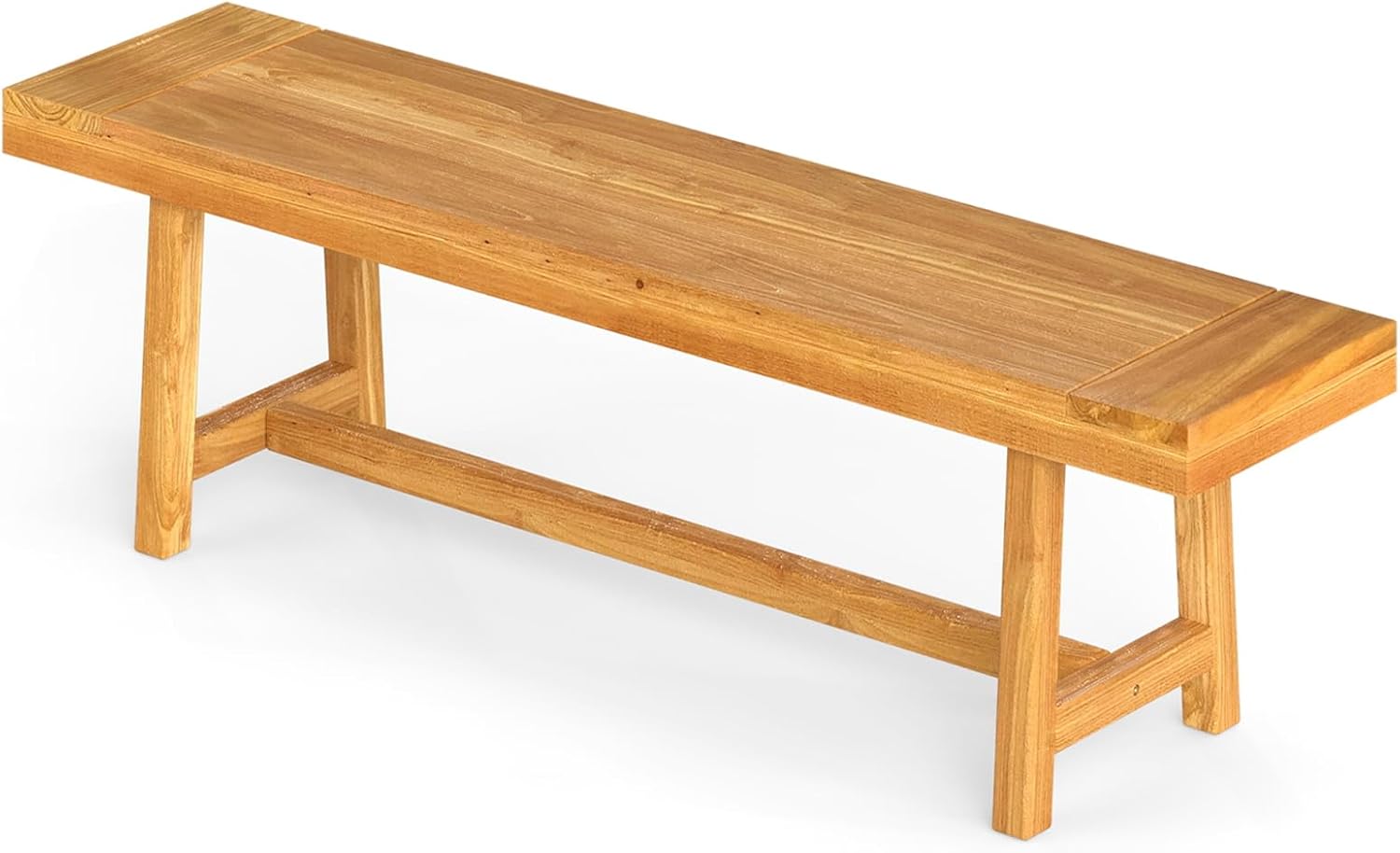Tangkula 63-Inch Teak Wood Outdoor Bench Backless, Farmhouse Long Patio Dining Bench, 3-Person Dining Bench with Angled Legs for Dining, Entryway, Outside Wood Bench for Balcony, Backyard & Garden (1)