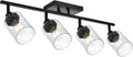 4-Light Black Track Lighting Kit Ceiling Mount Kitchen Track Lighting Fixtures, Bathroom Ceiling Tracking Vanity Light with Bubble Seeded Glass Shade & Rotatable Tracking Heads for Accent Shop