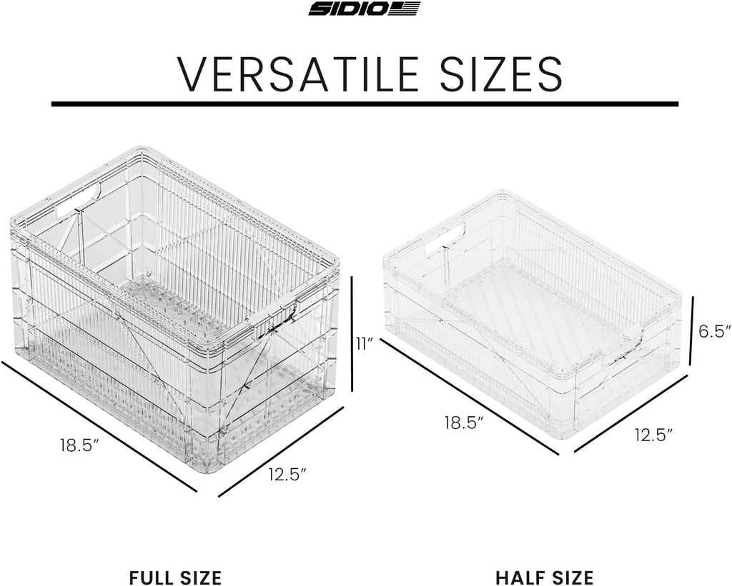 SIDIO Crate Basic Pack - 2 Full-Size & 1 Half-Size Heavy Duty Stackable Storage Bins, Totes and Containers with Dividers - Durable Plastic Organizer for Home, Office, Garage, and Outdoor Use
