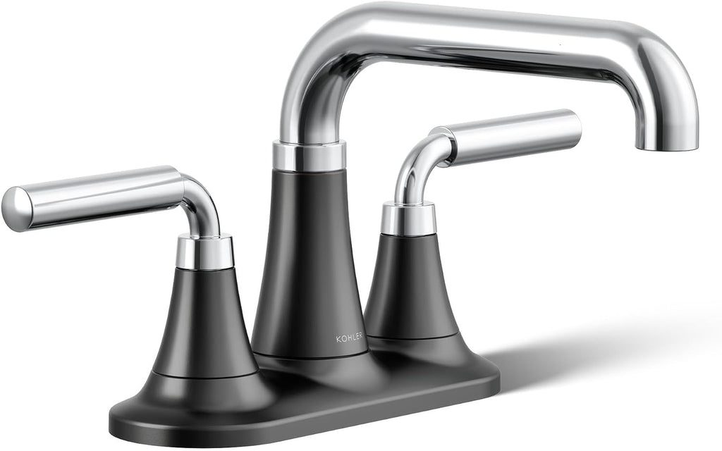 KOHLER K-27414-4-CBL Tone™ Centerset Bathroom Sink Faucet, Clicker Drain, Bathroom Faucets, 1.2 GPM, Polished Chrome with Matte Black