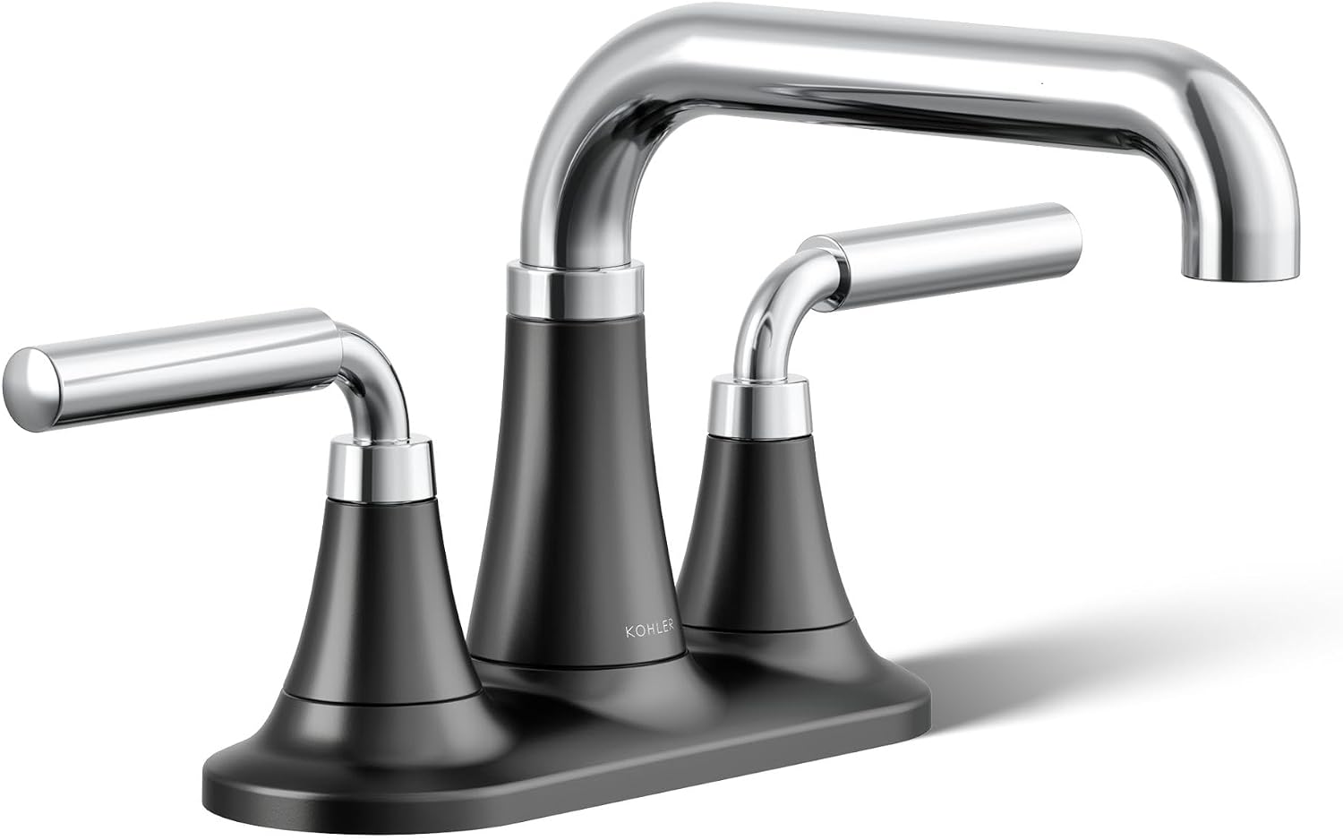 KOHLER K-27414-4-CBL Tone™ Centerset Bathroom Sink Faucet, Clicker Drain, Bathroom Faucets, 1.2 GPM, Polished Chrome with Matte Black