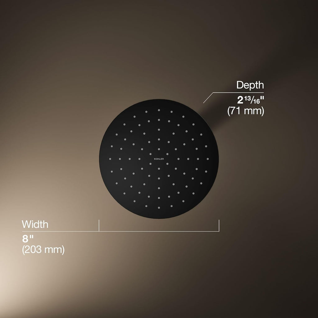 Kohler 13688-BL Contemporary Round 8' single-function rainhead, 2.5 gpm, Matte Black