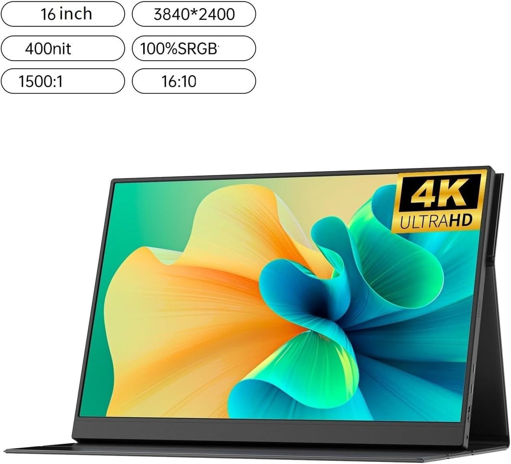 Portable Laptop Monitor 100% sRGB 400nit Brightness Second Screen Portable 16-inch 4K HD IPS External Gaming Display