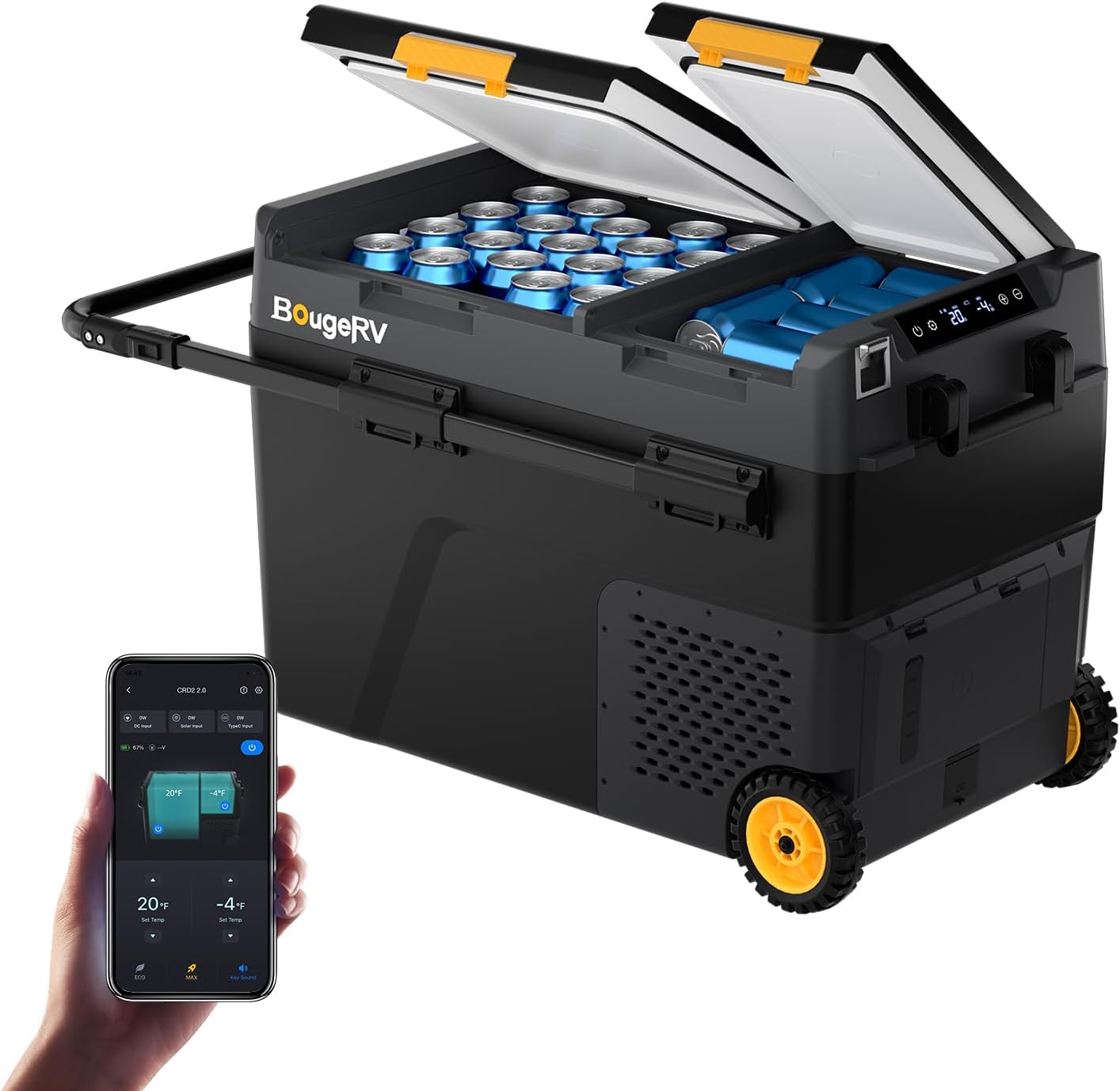 BougeRV 52 Quart Portable Fridge Freezer, 12 Volt Car Refrigerator, -4℉ to 68℉ Dual Zone Compressor Electric Cooler 12/24V DC, 110~240V AC for Overlanding, Camping, RV(2026 New Model: CRD2 V2.0)