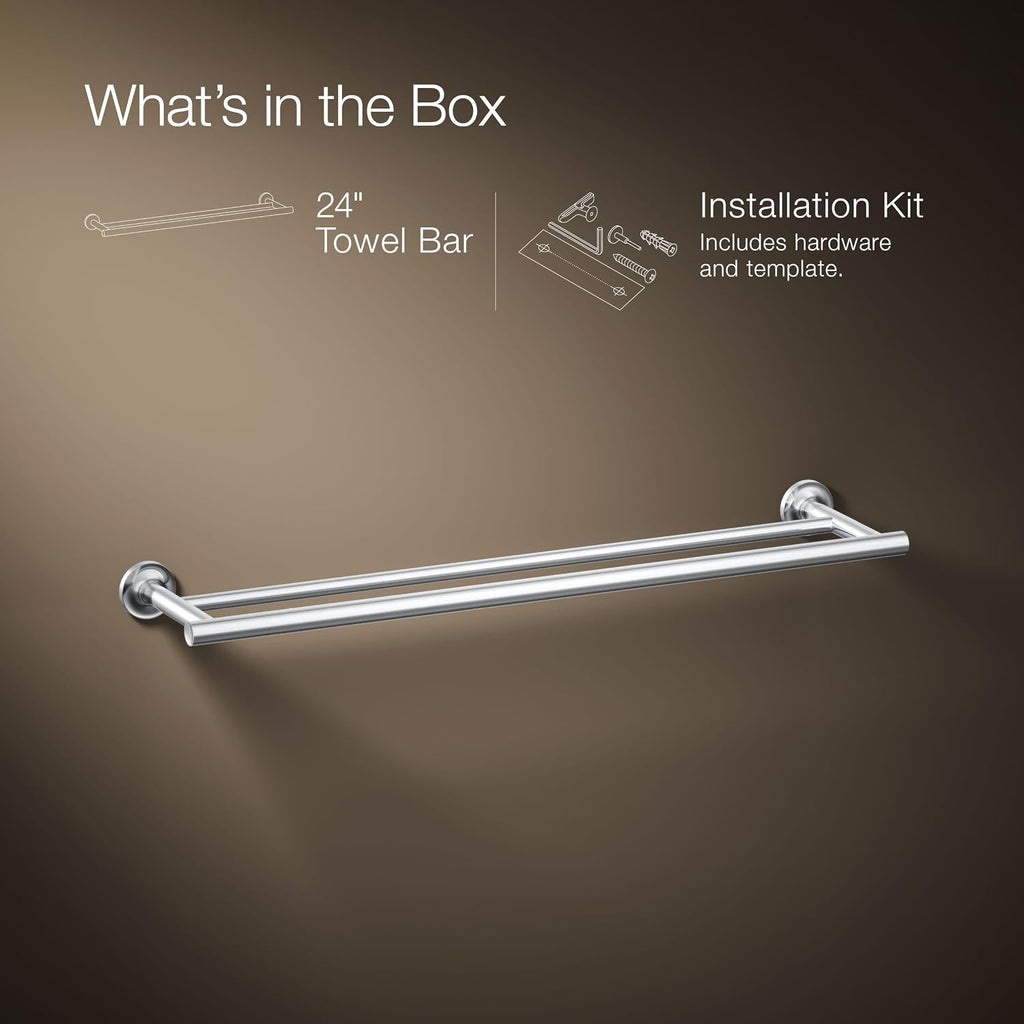 Kohler 14375-CP Purist® 24' Double Towel bar, Polished Chrome