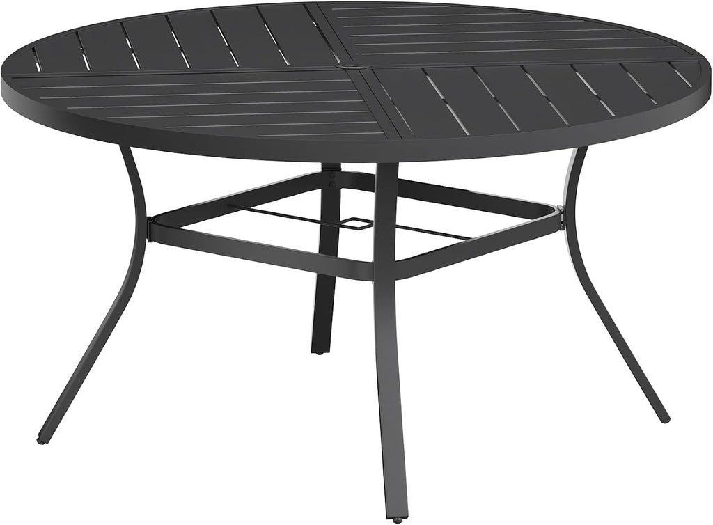 VICLLAX Round Patio Table with Adjustable Umbrella Hole for 6, All Weather 50' Metal Outdoor Dining Table for Lawn Garden, Black
