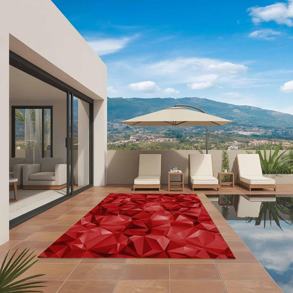 Red Geometric Outdoor Rug for Patio/Deck/Porch, Non-Slip Large Area Rug 5 x 7 Ft, Vintage Minimalism Abstract Aesthetic Indoor Outdoor Rugs Washable Area Rugs, Reversible Camping Rug Carpet Runner