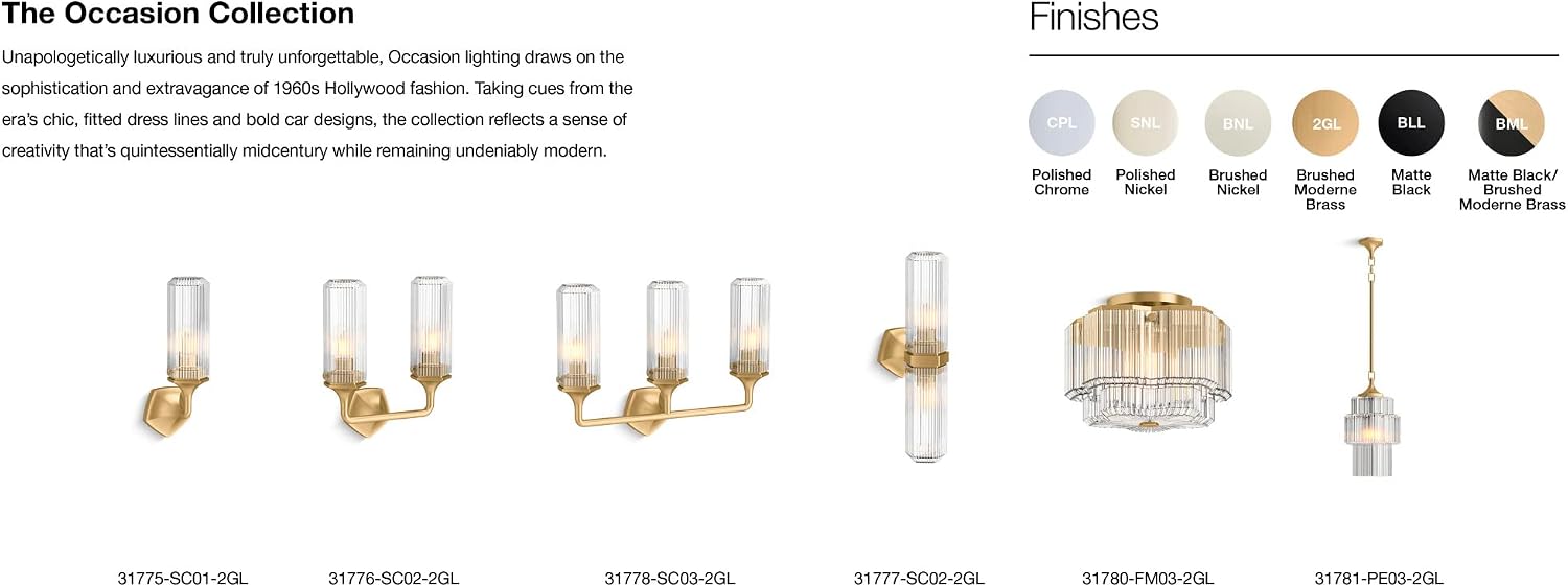 Occasion 2-Light Vertical Sconce - Brushed Nickel 31777-SC02-BNL Kohler