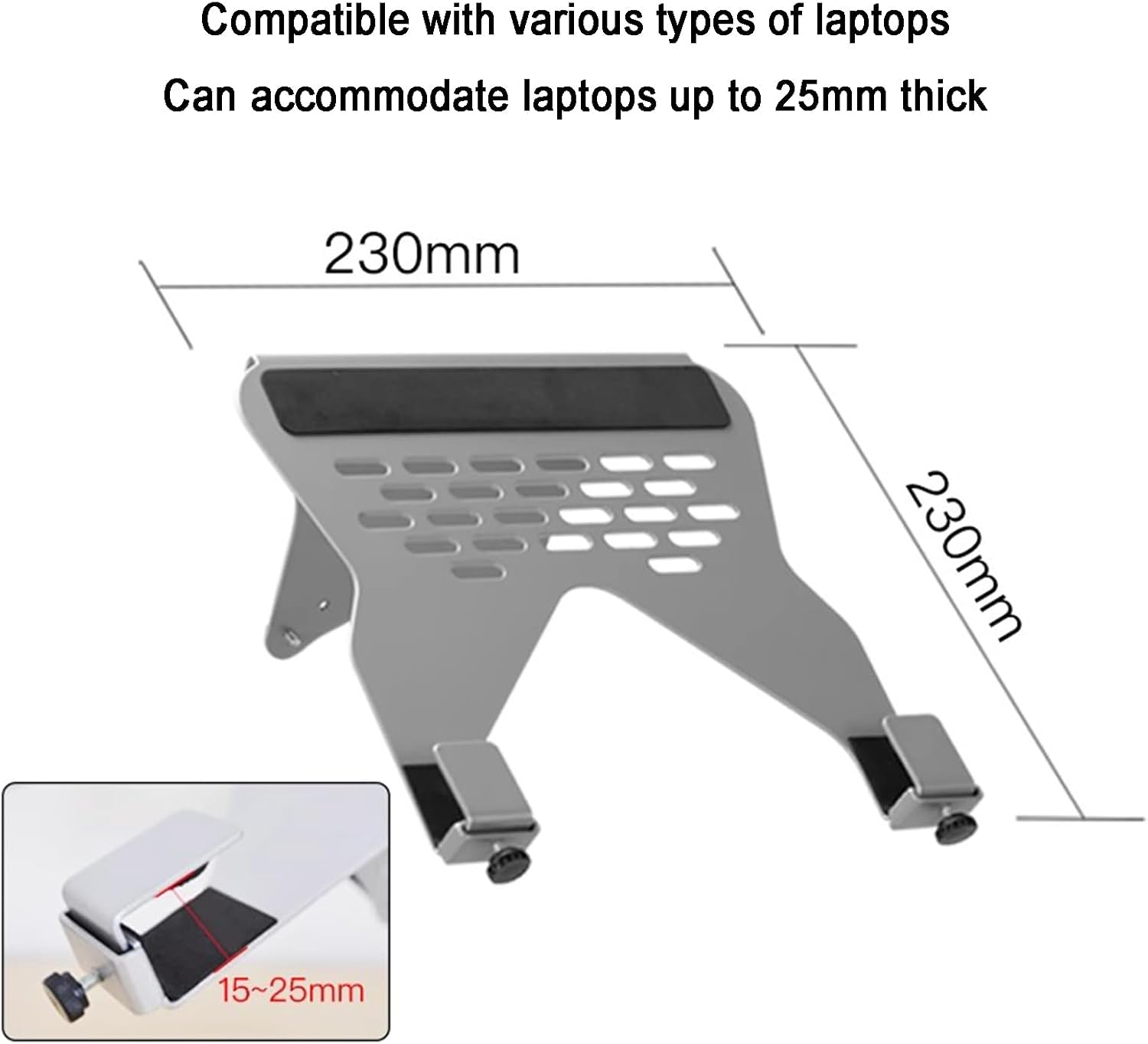 Laptop Wall Mount, Adjustable Laptop Holder, Vented Cooling Platform, with Pneumatic Extended Arm - Height Adjustable, Holds Up to 7KG, Fits 10 to 17 Inch Screen, White