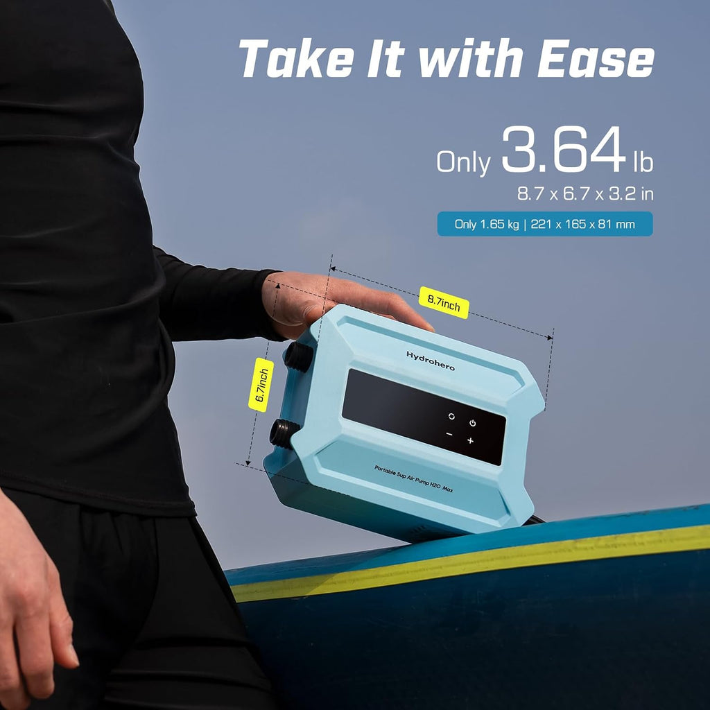Hydrohero Rechargeable Paddle Board Pump, Max 20PSI SUP Pump Electric Portable, Intelligent Dual Stage Inflation & Deflation, LED Display, Auto-Off for Paddleboards, Kayaks, Inflatable Boats, Tents