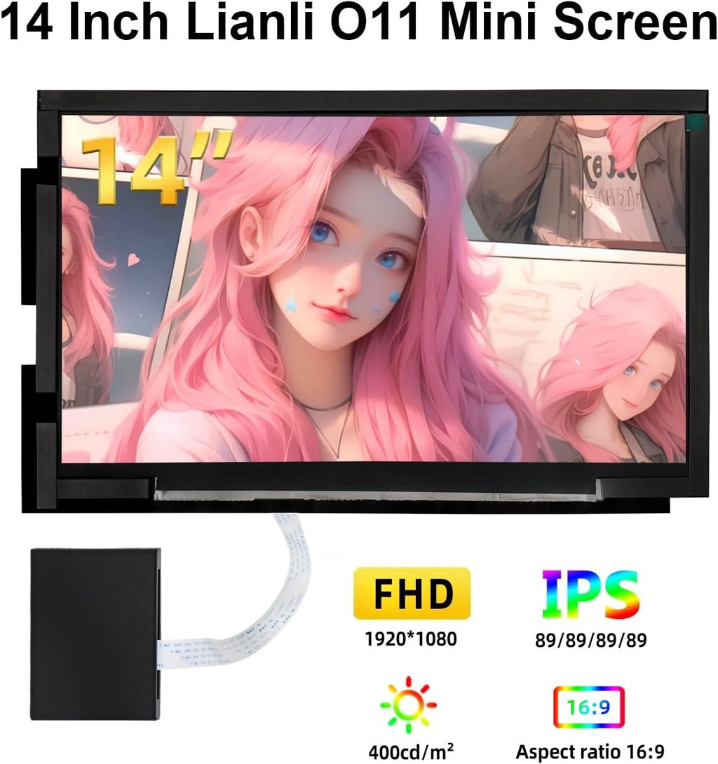 wisecoco 14 Inch LCD Screen for Lian Li O11 Mini PC Case FHD 1920x1080 Laptop Screen Replacement PC Secondary Display HDMI 72% NTSC (Black)