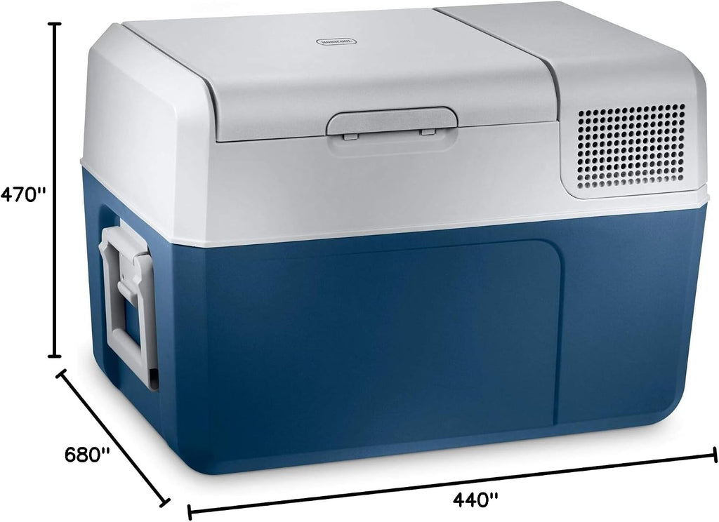 Mobicool MCF60-58 l Compressor Cooler, Blue/Grey, Cool Box 12/24 V DC / 100-240 V AC, Mini Fridge for Car, Truck, Boat, Motorhome and Power Socket