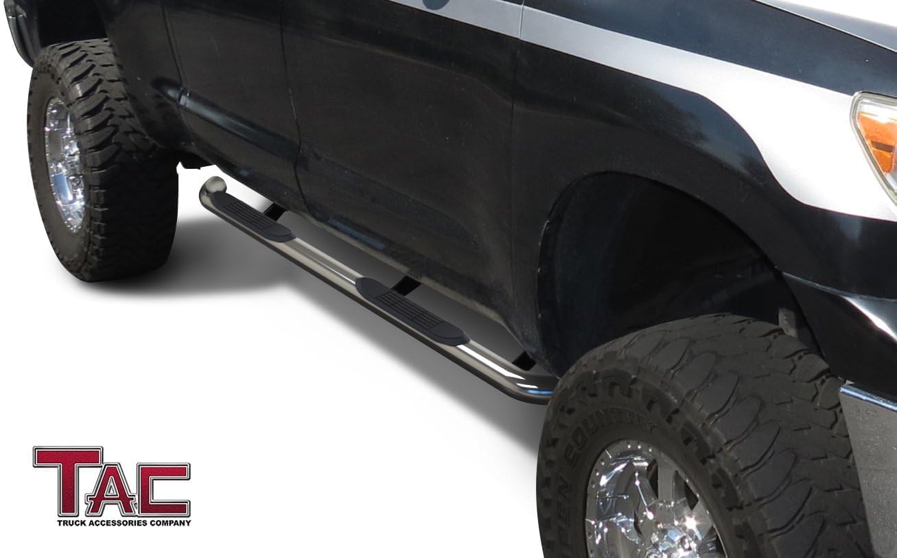 TAC Side Steps Fit 2007-2021 Toyota Tundra Double Cab Truck Pickup 3 inches Stainless Steel Side Bars Nerf Bars Running Boards Rock Panel Off Road Exterior Accessories (2 Pieces Running Boards)