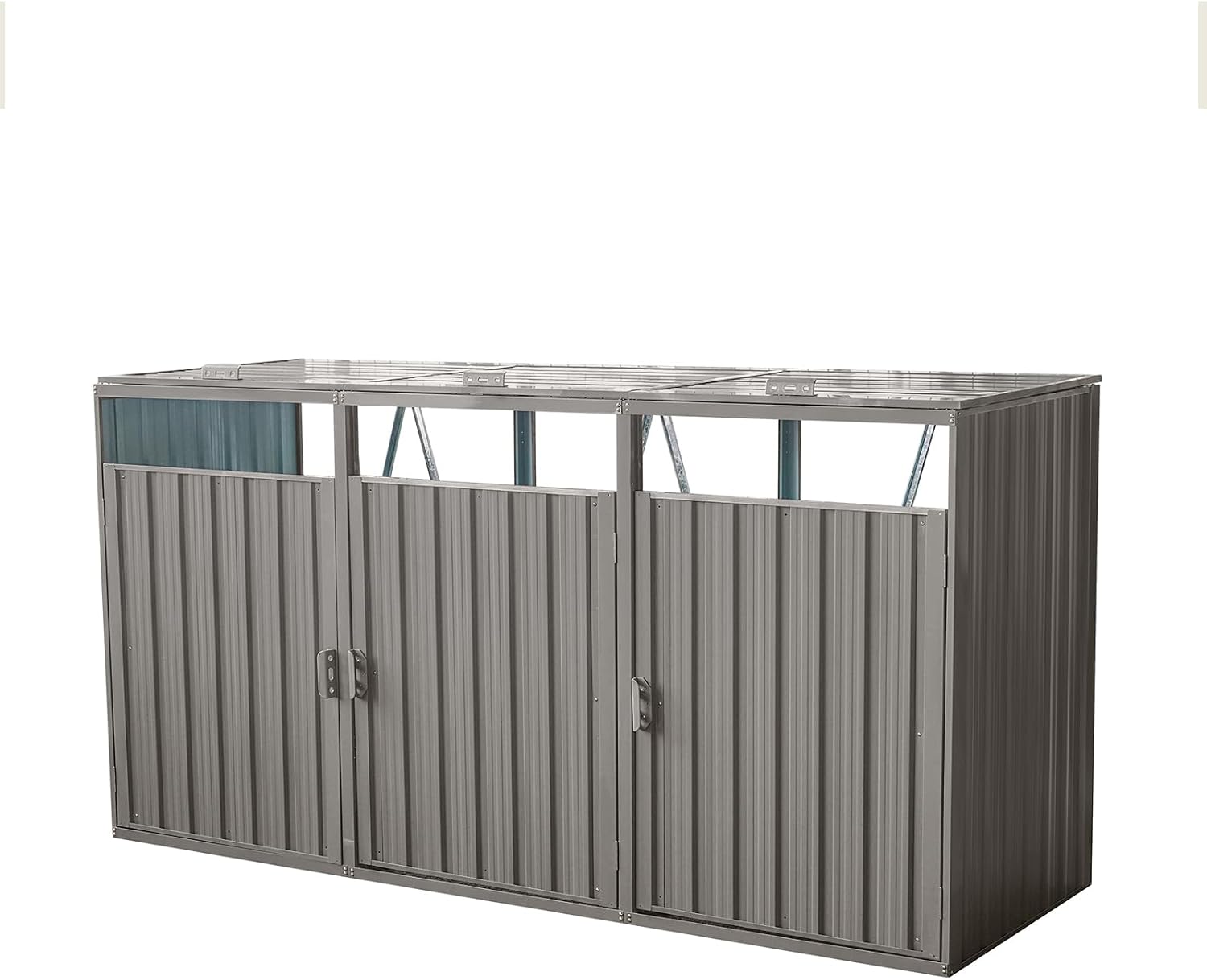 Outdoor Trash Can Storage Shed, Metal Trash Can Enclosure for 3 Trash Cans, Garbage Can Holders for Outside, Garbage Bin Storage Shed for Garden Yard Lawn (8 FT, Light Gray)