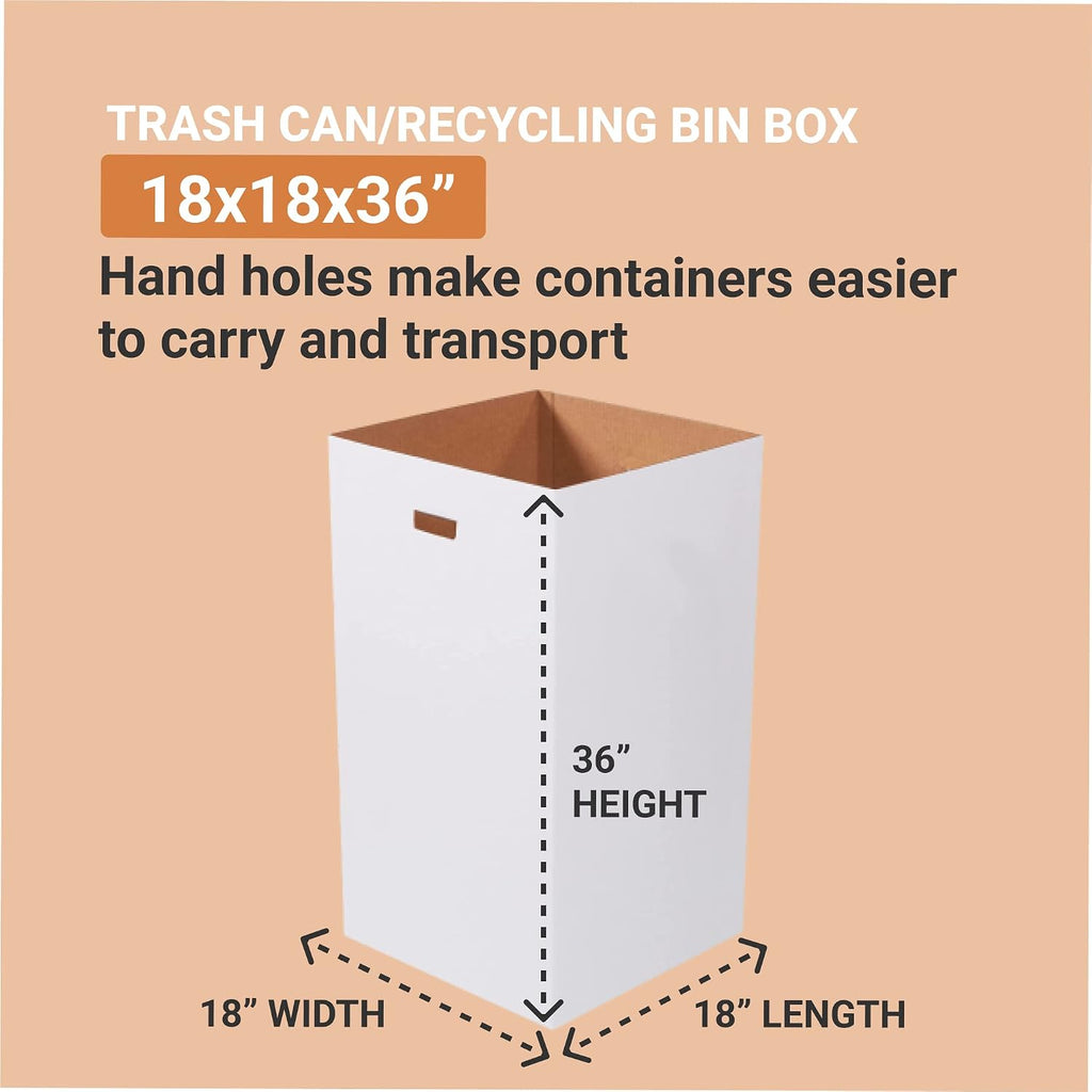Box USA 50 Gallon 18' L x 18' W x 36' H 10-Pack Cardboard Trash Cans and Recycling Bins, Reusable or Disposable Pop Up Garbage Boxes for Parties, Outdoor Events, Heavy Duty, Plain