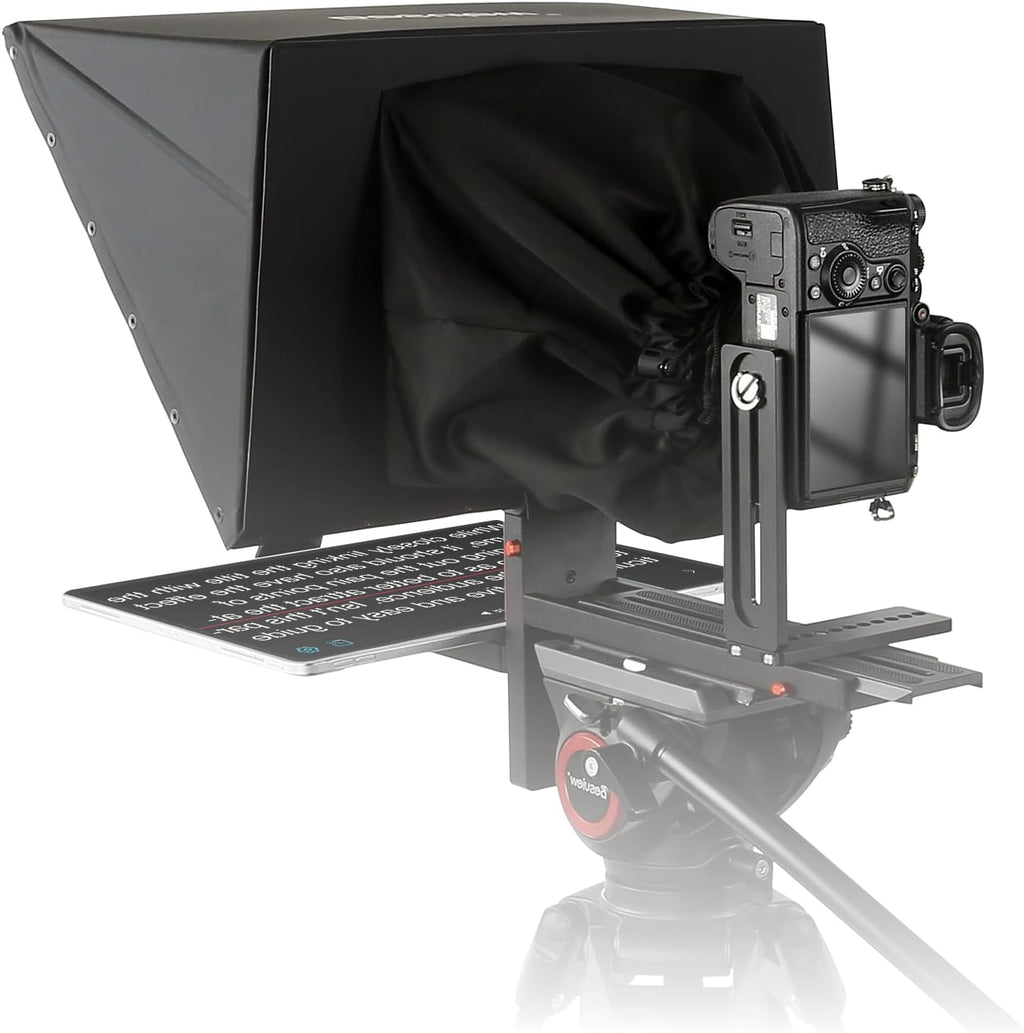 Desview TP170 teleprompter 17 inch High Display Glass Aluminum Alloy Liftable Teleprompter with Remote Control Compatible with ipad DSLR Camcorders Easy Assembly with Carry Case for Video Making