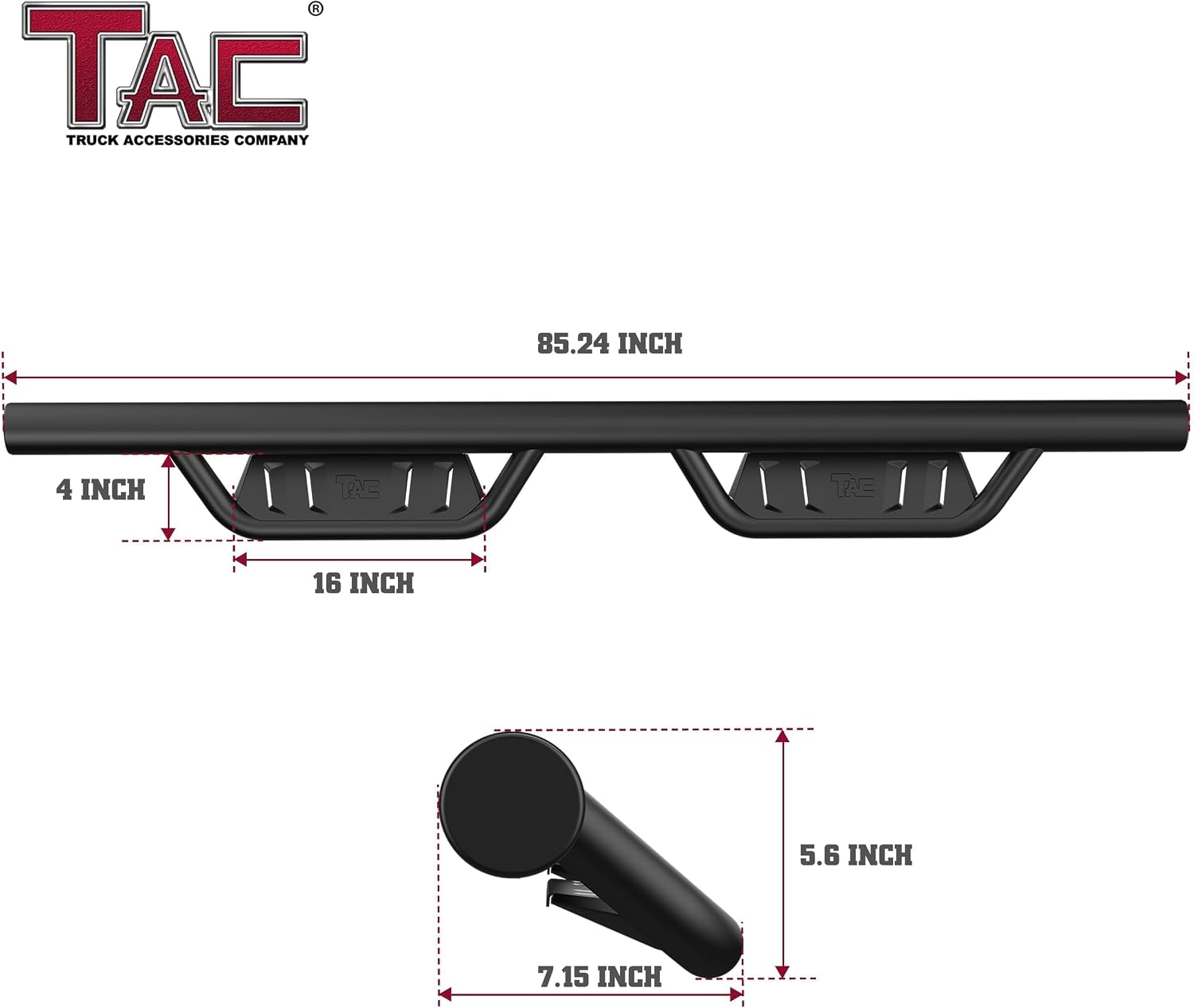 TAC Side Steps Compatible with 2020-2025 Jeep Gladiator JT | 4' Drop Running Boards Nerf Bars | Pickup Truck Off-Road Exterior Accessories | Fine Texture Black 2pcs