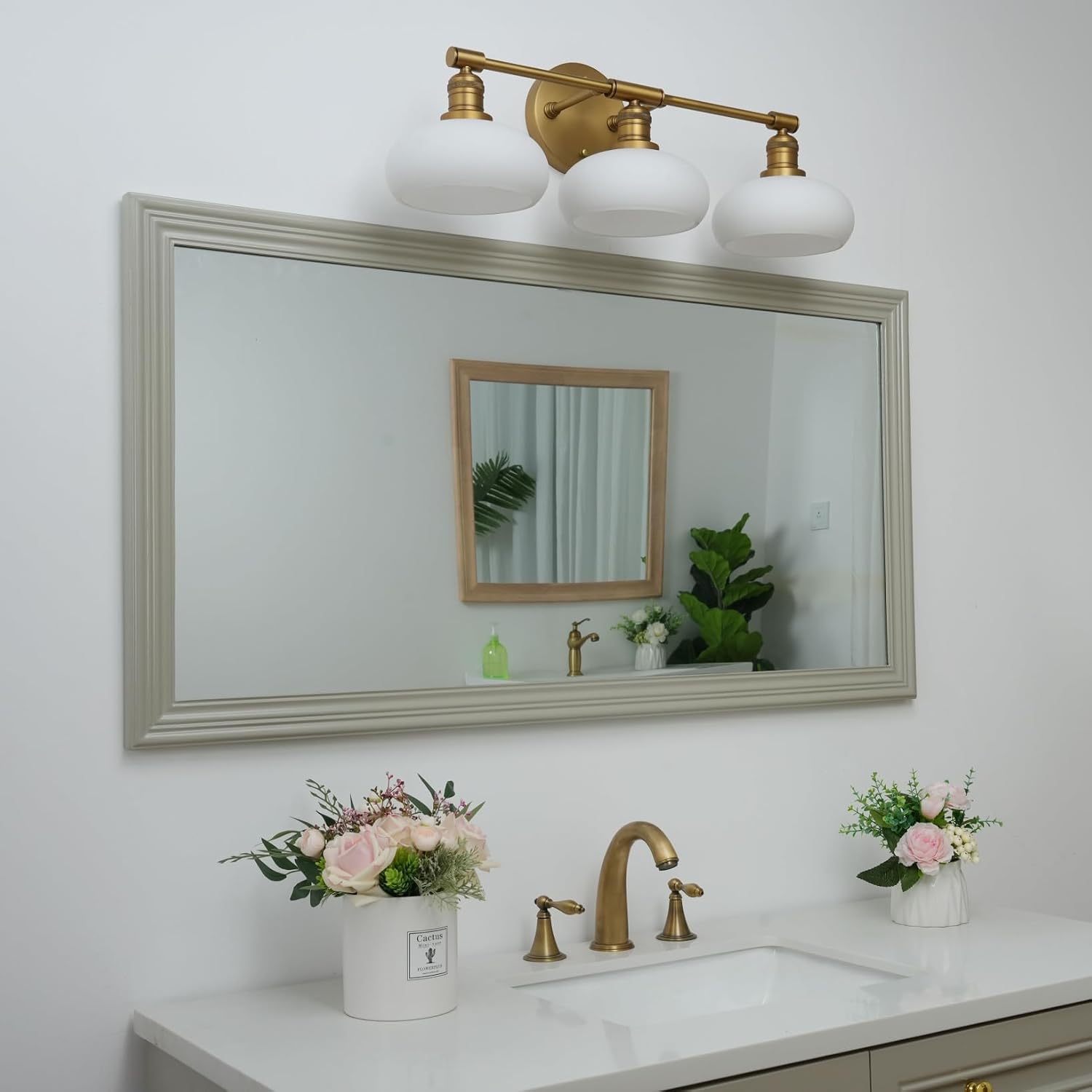 Pathson 3-Lights Milky Bathroom Wall Sconces, Hardwired Triple Head Glass Wall Vanity Light Fixtures, Vintage Wall Lamps Home Decor for Mirror Living Room, E26 Bulb Base