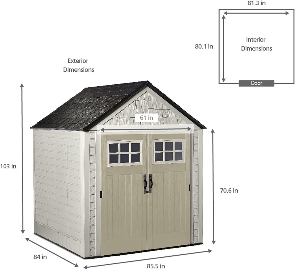 Rubbermaid 7 by 7 Feet Durable Weatherproof Plastic Outdoor Storage Shed for Garden Tool and Lawn Machinery Organization, Sandstone, 2 Pack